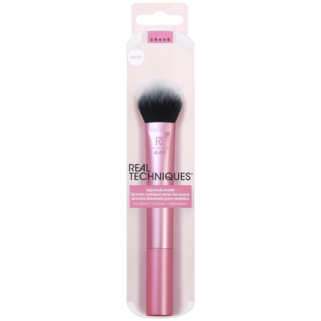 Real Techniques Tapered Cheek Makeup Brush, For Blush, Highlighter, Loose, Or Pressed Powder, Soft, Synthetic Bristles, Precise Makeup Application